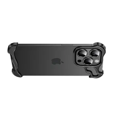 Unikatno ohišje s kovinskim okvirjem + folija za objektiv za iPhone 14 Pro Max Black