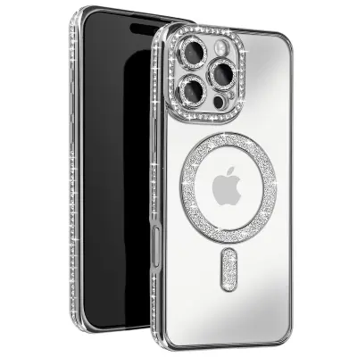 Diamantno ohišje za telefon iiPhone 16 Pro Max MagSafe Contour Strass, Srebrna