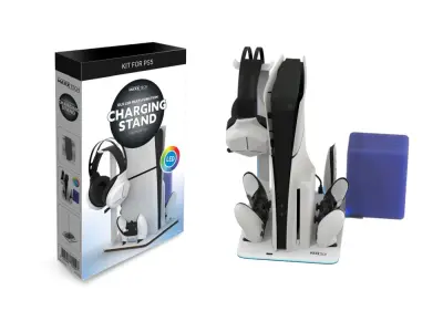 Stojalo za polnjenje MAXX TECH PS5 STANDARD & SLIM DLX LED, multi-funkcijsko