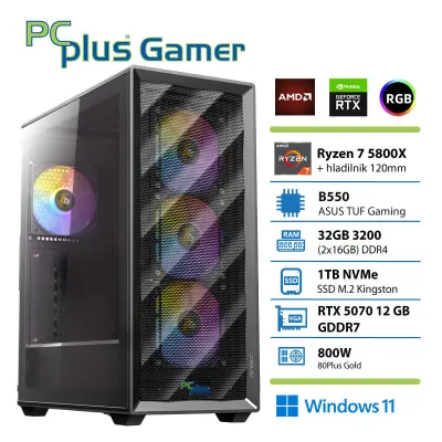 PCPLUS Gamer Ryzen 7 5800X 32GB 1TB SSD RTX 5070 12GB Windows 11 Home gaming namizni računalnik