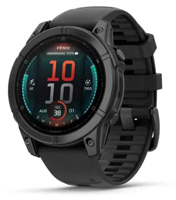 Odprta emb - GARMIN Fenix E 47 mm, Skrilasto siv model iz jekla s črnim silikonskim paščkom