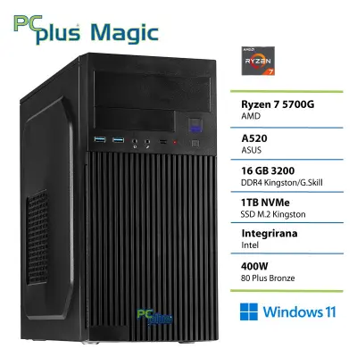 Namizni računalnik PCPLUS Magic Ryzen 7 5700G, 16 GB RAM, 1 TB SSD, W11H|Pisarna