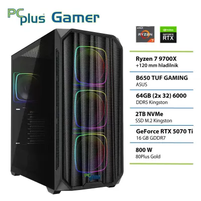 Namizni računalnik PCPLUS Gamer Ryzen 7 9700X, 64 GB RAM, 2 TB SSD, RTX 5070 Ti 16GB|Gaming