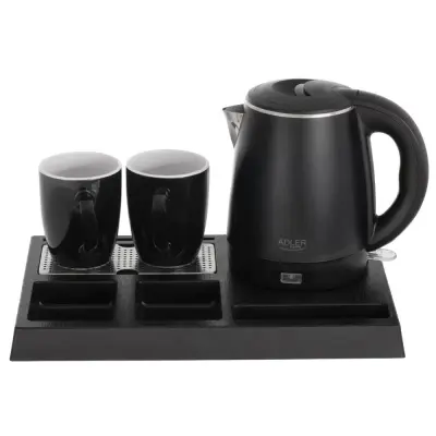 Grelnik vode ADLER AD 1387, pladenj, 2x skodelica, črn