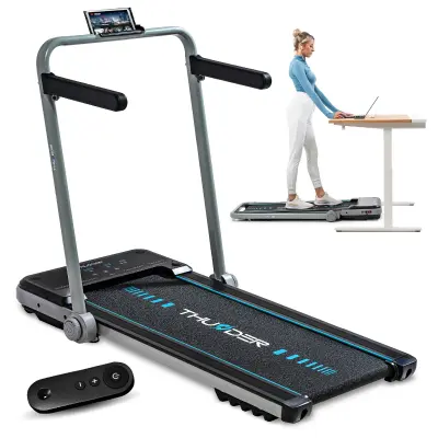 Električna nizkoprofilna zložljiva tekalna steza THUNDER® IMPACT-SILVER – 12 km/h, 1,5 KM, pod posteljo, Bluetooth, nosilnost 130 kg