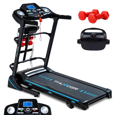 Električna zložljiva tekalna steza THUNDER® ICON-D-BLACK – masažer, 2 KM, 17 km/h, amortizacija, APP, nosilnost 140 kg