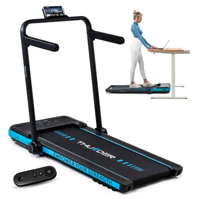 Električna nizkoprofilna zložljiva tekalna steza THUNDER® IMPACT-BLUE – 12 km/h, 1,5 KM, pod posteljo, Bluetooth, nosilnost 130 kg