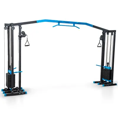 Večpostajna domača telovadnica THUNDER® CRAGY – Functional Trainer, 2×50 kg uteži, zgornji & spodnji škripci, nastavljiva višina, širok razp