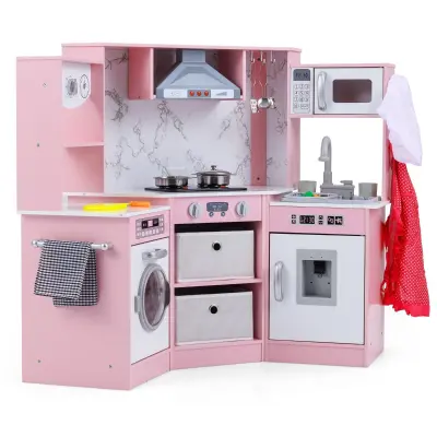 Otroška lesena kuhinja z dodatki Igralna kuhinja roza