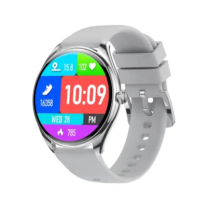 Srebrna pametna ura s sivim silikonskim paščkom - Bluetooth klic, merjenje srčnega utripa in spanja