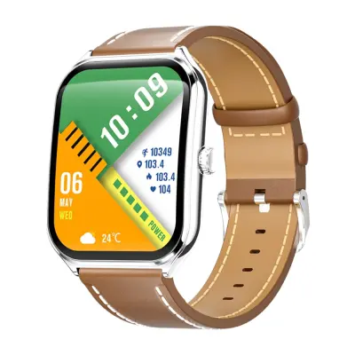 Pametna ura s srebrno številčnico in rjavim PU usnjenim pasom - Glasovni klic in spremljanje zdravja