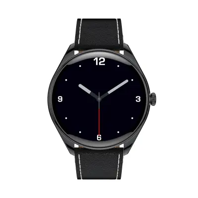 Pametna ura s črno številčnico in črnim PU usnjenim pasom - Bluetooth klic