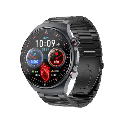 Pametna ura s črnim jeklenim paščkom, EKG, AMOLED in Bluetooth klicanjem
