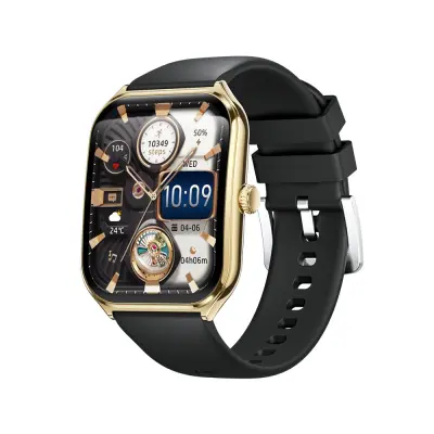 Pametna ura - titanovo zlata številčnica s črnim silikonskim paščkom, združljiva z Androidom in iOS