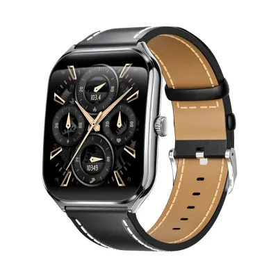 Pametna ura - vesoljsko siva številčnica s črnim PU usnjenim pasom