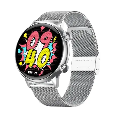 Pametna ura s srebrno številčnico in sivim jeklenim paščkom - Bluetooth, NFC