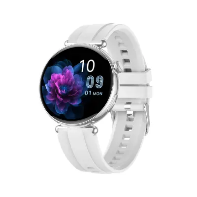 Pametna ura - srebrna številčnica z belim silikonskim paščkom: AI zdravje in Bluetooth klici