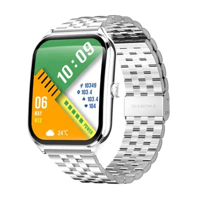 Srebrna pametna ura z jeklenim pasom - sledilnik zdravja in telesne pripravljenosti