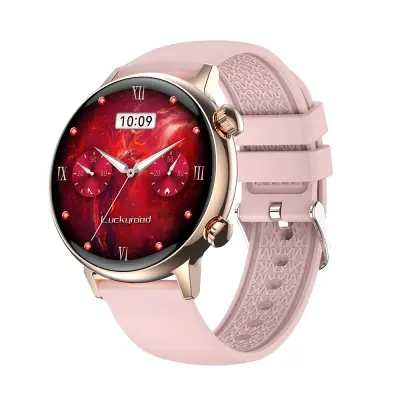 Pametna ura Rose Gold z roza silikonskim paščkom - Bluetooth klic in sledenje zdravju