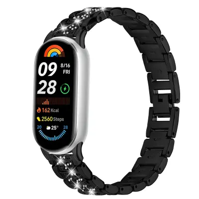 Tanek diamantni zapestni pas, združljiv z Xiaomi Mi Band 8/9/10 - nerjaveče jeklo Black