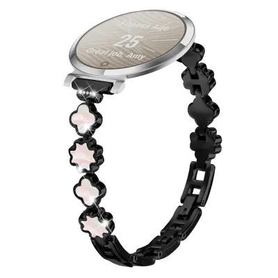 Eleganten kovinski pašček z deteljico in sedefom, združljiv z Garmin Lily 2 Black