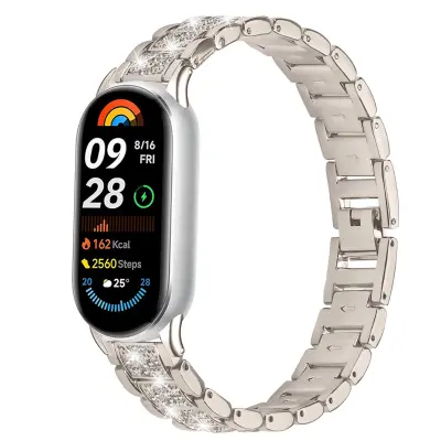Tanek diamantni zapestni pas, združljiv z Xiaomi Mi Band 8/9/10 - nerjaveče jeklo Beige