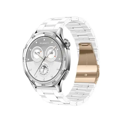 Beli keramični pašček za uro 22 mm - smola + nerjaveče jeklo - združljiv s Huawei GT in Samsung Galaxy Watch