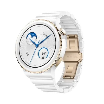 Združljiv s Huawei/Samsung 20 mm keramični pašček za uro - Eleganten in varen White+Gold