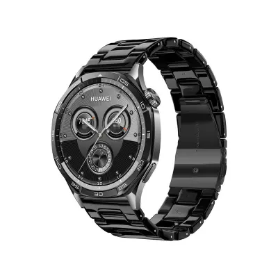 Združljiv smolni in nerjaveče jekleni pašček za uro Huawei GT5 Pro - Črn  18 mm