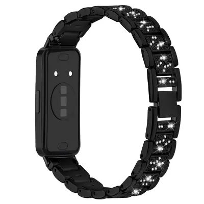 Združljiv s Huawei Band 8/9/10, tanek diamantni jekleni pašček za uro Black