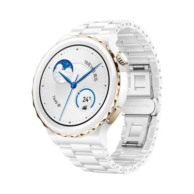 Združljiv s Huawei GT4/Buds Pro keramični in nerjaveči jekleni pašček - metuljasta zaponka White + Silver 20 mm