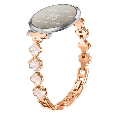 Eleganten kovinski pašček z deteljico in sedefom, združljiv z Garmin Lily 2 PinkGold