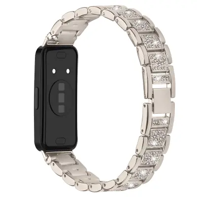 Združljiv s Huawei Band 8/9/10, tanek diamantni jekleni pašček za uro Beige