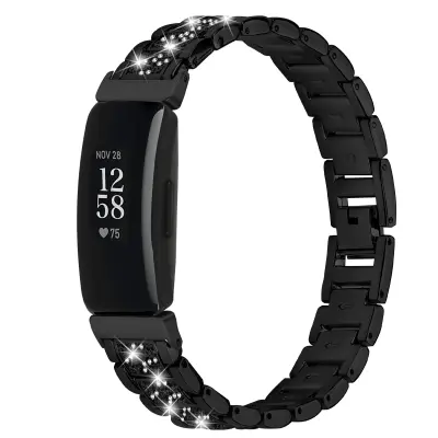 Eleganten diamantni nerjaveče jekleni pas, združljiv s Fitbit Inspire 1/2/HR Black