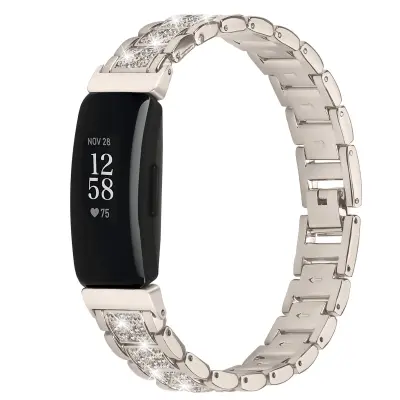 Eleganten diamantni nerjaveče jekleni pas, združljiv s Fitbit Inspire 1/2/HR Beige