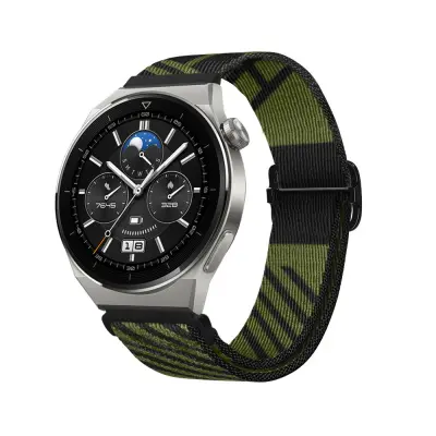 Združljiv z Huawei GT3 Pro/Buds nastavljiv najlonski pleten elastičen pašček Green+Black 20 mm