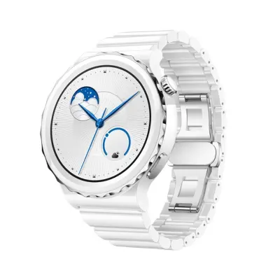 Združljiv s Huawei/Samsung 20 mm keramični pašček za uro - Eleganten in varen Silver+White