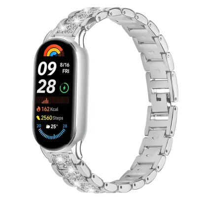 Tanek diamantni zapestni pas, združljiv z Xiaomi Mi Band 8/9/10 - nerjaveče jeklo Silver