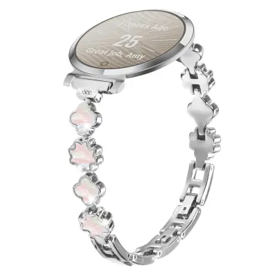 Eleganten kovinski pašček z deteljico in sedefom, združljiv z Garmin Lily 2 Silver