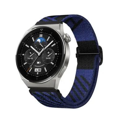 Združljiv z Huawei GT3 Pro/Buds nastavljiv najlonski pleten elastičen pašček Blue+Black 20 mm
