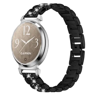 Eleganten črn diamantni pašček iz nerjavečega jekla, združljiv z Garmin Lily 2