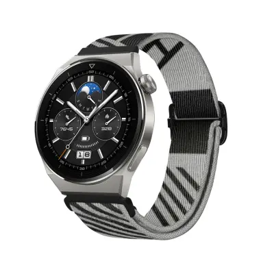 Združljiv z Huawei GT3 Pro/Buds nastavljiv najlonski pleten elastičen pašček Grey+Black 20 mm