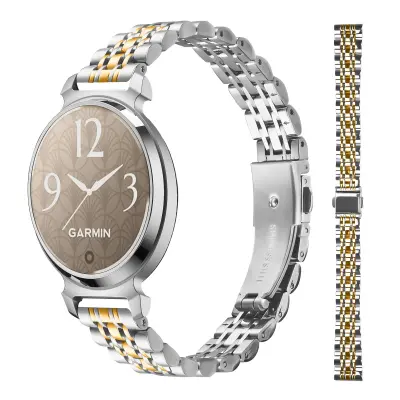 Eleganten pašček za uro iz nerjavečega jekla s sedmimi perlami, združljiv z Garmin Lily 2 silver+gold