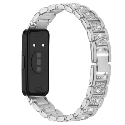 Združljiv s Huawei Band 8/9/10, tanek diamantni jekleni pašček za uro Silver