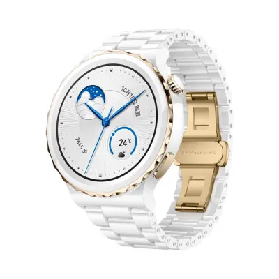 Združljiv s Huawei GT4/Buds Pro keramični in nerjaveči jekleni pašček - metuljasta zaponka White + Gold 22 mm