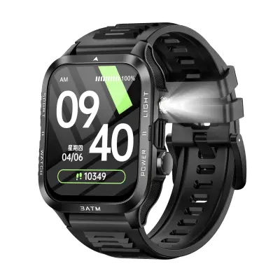 Pametna ura s svetilko - sledilnik telesne pripravljenosti, merilnik srčnega utripa Black&White