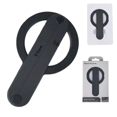 Magnetno držalo za telefon z trakom - aluminijasta zlitina in TPU - združljivo z brezžičnim polnjenjem Black