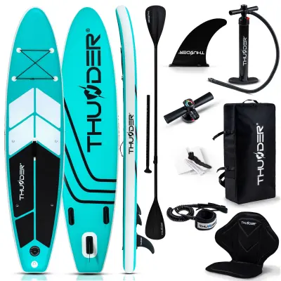 Napihljiva SUP deska 320 x 75 x 15 cm – set z veslom, sedežem, torbo in pumpko THUNDER® COAST-MINT