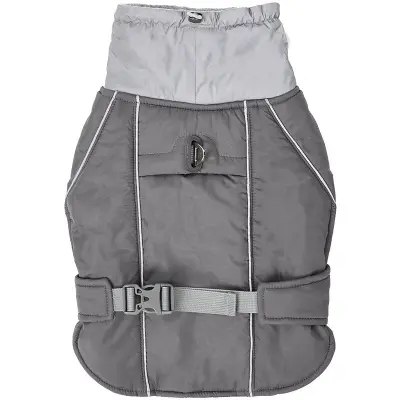 Siva vodoodporna podložena pasja jakna - topla in zaščitna zimska jakna za majhne do velike pse  S