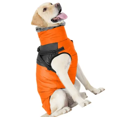 Oranžni Zimski Plašč za Pse z Runo - Odporen na Veter in Topel  L